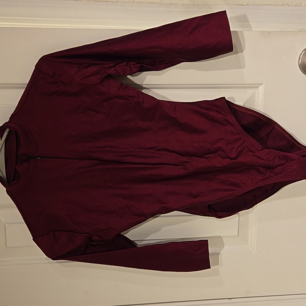 Natalie Burgundy 3/4 Sleeve Zip Leotard Size S